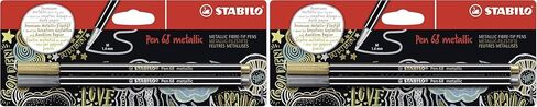 Stabilo Premium Metallic Fiber -Tip Pen 68 Metallic - Pack of 3 - Gold ، Silver ، Copper in Saudi Arabia