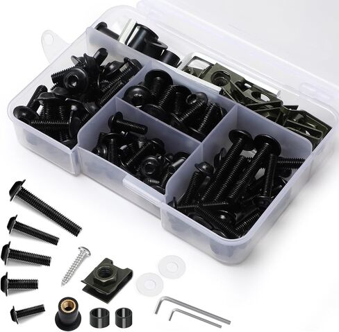 طقم مسامير هدية للدراجات النارية 177 قطعة، M5 M6 من الفولاذ المقاوم للصدأ مسامير تثبيت للزجاج الأمامي تناسب عالمي للدراجات النارية كاواساكي سوزوكي هوندا ياماها BMW دوكاتي GSXR للدراجات النارية (تيتانيوم) in Kuwait