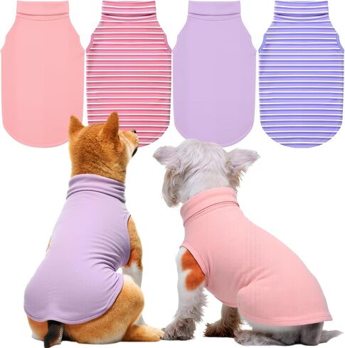 Abbylike 4 Pack Dog Sweater,Soft Stretchy Dog Shirt,Lightweight Sleeveless Puppy Clothes,Turtleneck Pullover Pet Tshirt,Solid and Stripe Winter Pet Tank Top for Puppy Cat(Blush Pink and Purple,XL) in Saudi Arabia