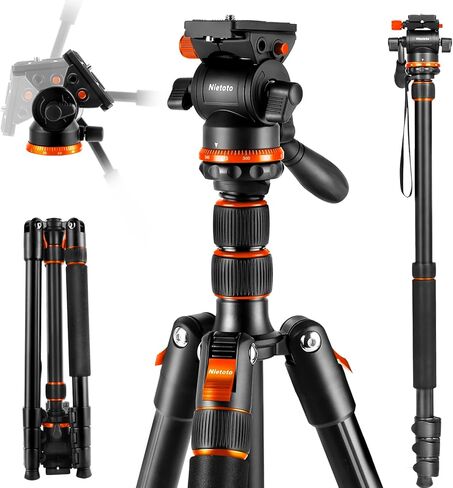 حامل ثلاثي للكاميرا برأس سائل مقاس 68 بوصة، حامل ثلاثي احترافي لفيديو السفر للكاميرا DSLR وكاميرات الفيديو والمناظير ومنظار البقع والتلسكوب ولوحة QR إضافية وحامل الهاتف المحمول، أقصى تحميل 8.8 رطل، برتقالي in Kuwait