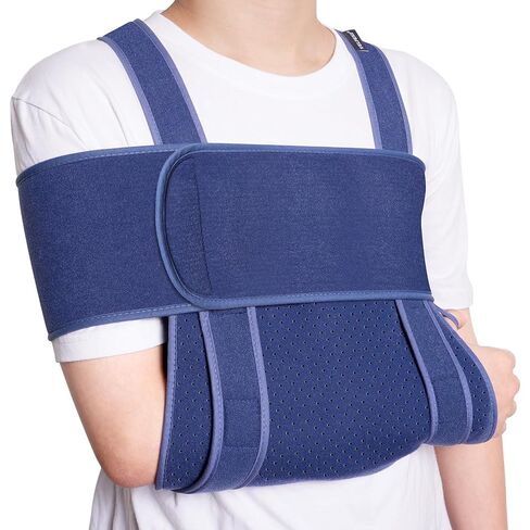 حمالة الذراع Velpeau للنوم، مانع حركة الكتف للنساء والرجال - حبال ناعمة جدًا لتمزق الكفة المدورة، المكسورة، الخلع، المكسورة، بعد العملية الجراحية، تناسب اليسار واليمين (أزرق، L: الصدر 39.5-51.3 بوصة) in Kuwait