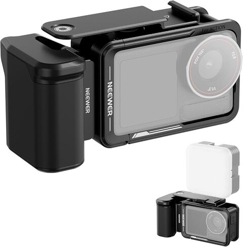 NEEWER AC034 مقبض جانبي فقط لقفص AC014 متوافق مع DJI Osmo Action 5 Pro/4/3، محول تركيب كاميرا مغناطيسي سريع الإصدار مع قبضة وشريط تمديد مصراع الحذاء البارد، رمادي داكن in Kuwait