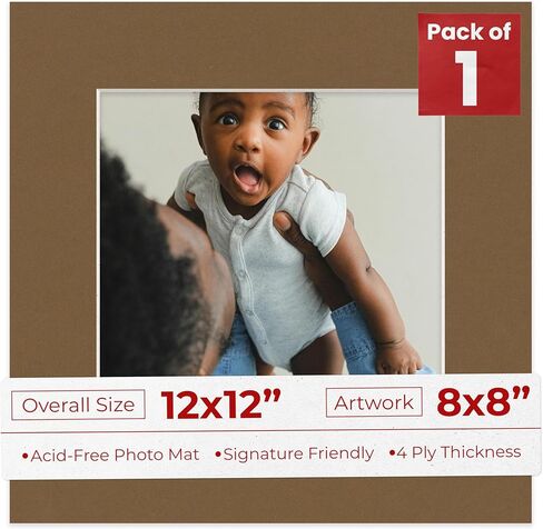 12x12 MAT Bevel Cut for 8x8 Photos - Precut Black Square Photo Mat Board Opense - حمض خالي من الحامض لحماية صورك - مقطعة عن الصور العائلية ، حزمة من طقم عرض واحد مع حمض واحد in Saudi Arabia