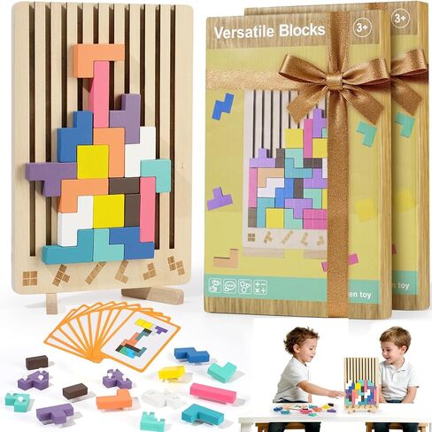 Wooden Stacking Puzzle Toy, Montessori Brain Blocks for Kids, 42Pcs 3D Russian Block Brain Teaser Puzzles & Wooden Puzzles for Toddlers, Educational Family Interactive Board Game, Gift for 3+ (1 Box) in Saudi Arabia