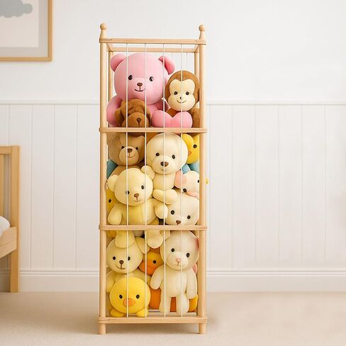 تخزين الحيوانات المحشوة، حامل خشبي للحيوانات المحشوة مع شريط مطاطي، منظم للقطيفة لغرفة نوم الأطفال (طبيعي) in Kuwait