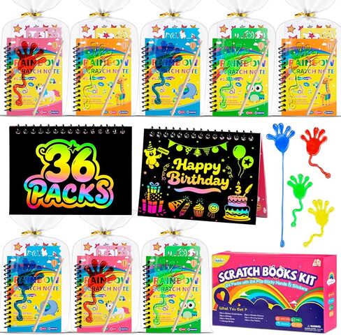 JMMICO 24 Pack Scratch Art Notebook+ Sticky Hands+ Stickers, Rainbow Scratch Art Party Favors Kids, Birthday Bulk Toys, Goodie Bags Stuffers, Girls Boys Art Craft Kit Classroom Prizes School Supplies in Saudi Arabia