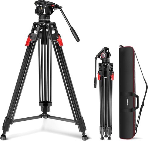 NEEWER 78" Video Camera Tripod Carbon Fiber with Damping Adjustable Fluid Head, One Step Quick Release, QR Plate/Handle/Cleaning Cloth, Heavy Duty Tripod Stand for DSLR Camcorders, Max Load 22lb, LL37 in Saudi Arabia