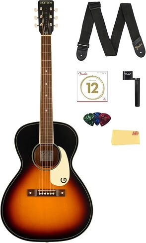 Gretsch Jim Dandy Parlor Acoustic Guitar - Rex Burst Bundle with Strings, Strap, Picks, String Winder, and Austin Bazaar Polishing Cloth in Saudi Arabia