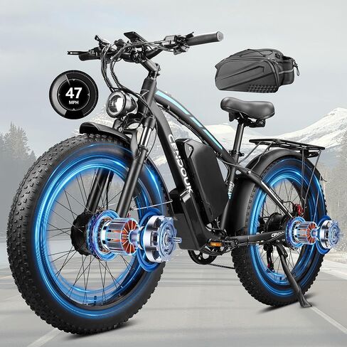 Dual Motor Ebike 6000W Peak for Adults - 58V 34AH Certified Battery 24 Inch Fat Tire Electric Bike LCD Display Fast 47MPH 105 Miles Range for All Terrain in Saudi Arabia