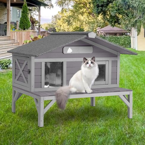 GUTINNEEN Insulated Outdoor Cat House with All-Round Liner, Weatherproof Feral Cat Shelter for Winter with 3 Entry Doors, Indoor Cat Condo for Multiple Cats in Saudi Arabia