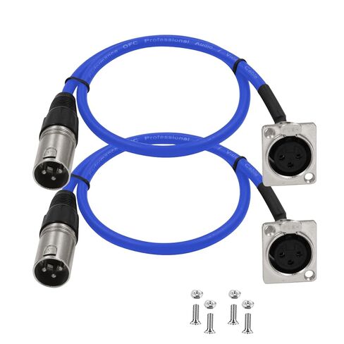 كابل D من النوع XLR بطول 1.6 قدم، عبوتان، أزرق، موصل مروري، D XLR ذكر إلى أنثى لصندوق المسرح المتميز، لوحة التصحيح، حامل اللوحة، صندوق الأرضية، بدون لحام لتركيب الصوت الاحترافي in Kuwait
