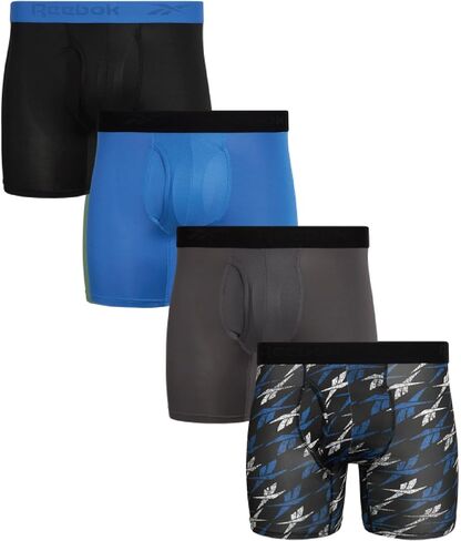 Reebok Mens 4 Pack Performance Boxer Briefs with Comfort Pouch - Grey/Black/Grey/Black Print X-Large in Saudi Arabia