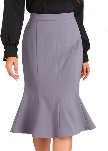 تنورة قلم رصاص من Allegra K بحاشية مكشكشة للسيدات ذات خصر عالٍ وتنانير متوسطة الطول أنيقة للعمل in Kuwait