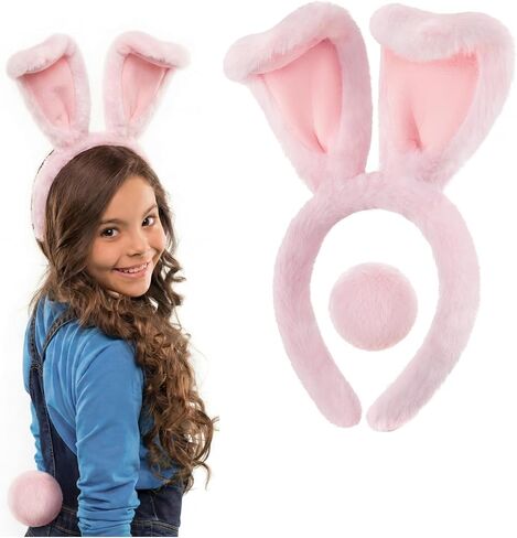 Zeyune Halloween Bunny Ears Headband for Kid with Pom Tail Set Bunny Face Makeup Accessories for Toddler Girl Rabbit Cosplay in Saudi Arabia