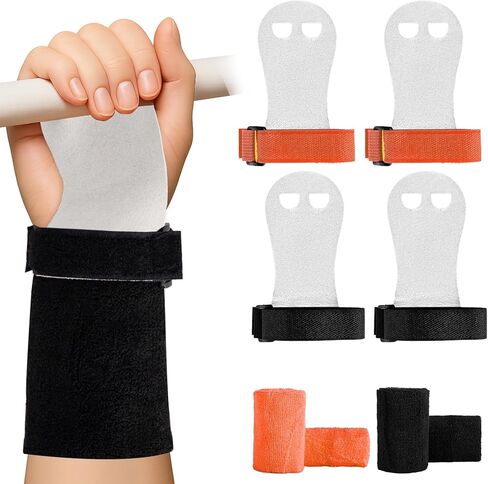2 Pairs Gymnastics Hand Grips, Gymnastics Equipment for Kids, Gymnastics Wristbands Sets, Pink Black Gymnastic Bar Grip Gloves and Gymnastics Wrist Support Sports Accessories for Train Hard Exercise in Kuwait