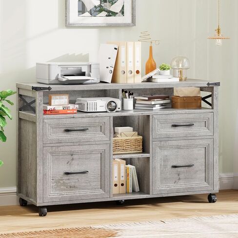 Vabches Lateral File Cabinets with Adjustable Shelf, Farmhouse Filing Cabinet with Lock for Home Office, Filing Organization Storage Cabinets with Sliding Barn Door for Hanging Files Letter/A4 in Saudi Arabia