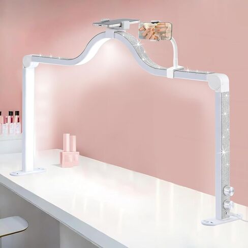 Upgraded Nail Tech Lamp for Desk, 34 in Foldable Large Nail Light with Phone Holder, 3 Modes 3000K-6000K LED Manicure Lamp, Half Moon Light for Lash Eyelash Extension, Tattoo, Eyebrows in Saudi Arabia