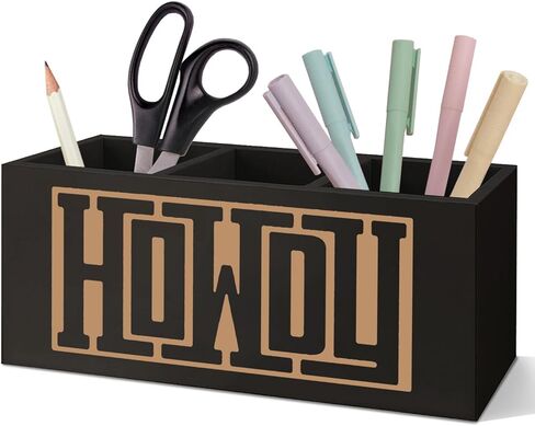 Snnder Western Office Decor Decor حامل القلم للمكتب ، والهدايا الغربية للنساء ، والرجال الرجعية Howdy Western Wooden Pen Pency Holder Organizer لملحقات مكتب المكتب المنزلي in Kuwait