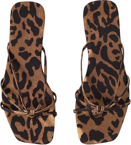 WDIRARA Women's Leopard Flip Flops Square Open Toe Strappy Thong Sandals Flats Slides Sandals in Saudi Arabia