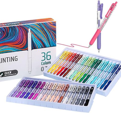 36 ألوانًا من الأقلام الهلام الأكريليك لكتب التلوين البالغة ، علامة أقلام طرف سعة 0.7 مم مع تصميم الصحافة ، قلم هلام جاف سريع للورق ، قماش ، صخور ، زجاج ، خشب in Kuwait