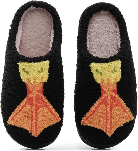 Embroidered Womens Mens Slippers Puffy Soft Comfortable Non Slip Slides Winter Indoor Flat Warm House Slippers in Kuwait