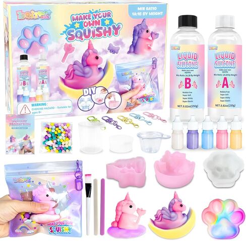 Taba Squishy Maker Kit ، اصنع سحقك الخاص Unicorn & Cat Paw مع السيليكون والقوالب ، و Diy Leaff Leaff Toyes For Kids Party Gifts in Kuwait