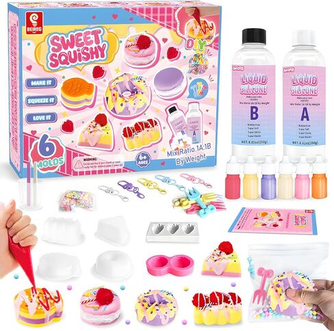 Taba Squishy Maker Kit ، اصنع سحقك الخاص Unicorn & Cat Paw مع السيليكون والقوالب ، و Diy Leaff Leaff Toyes For Kids Party Gifts in Kuwait