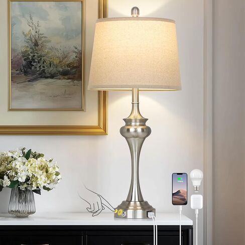 30" Black Tall Table Lamps for Living Room, Touch Control Bedside Lamp with USB A+C Ports, 3-Way Modern Bedroom Table Lamps Set of 2, Elegant Metal Lamp for Nightstand Desk Side Table Office in Saudi Arabia