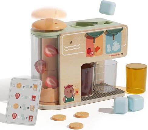 TOP BRIGHT Wooden Ice Cream Pretend Play Toys, Play Kitchen Set for Kids with Ice Cream Counter & Scoop & Menu, Montessori Toys for Boys Girls Capybara Gift Age 3+ in Kuwait