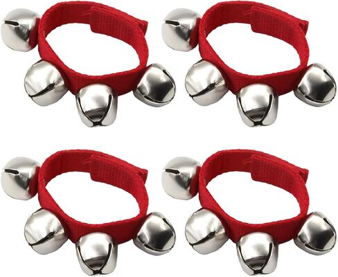 Jingle Bells, Wrist Bells, Percussion Instruments Musical Rhythm Band with 4 Silver Bells for Party Christmas 4pcs, Black in Saudi Arabia