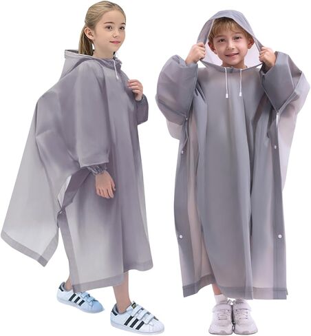 DZTSMART Rain Ponchos with sleeves for Kids, with Hood,2 Packs,Waterproof raincoat for 6-14 Girls Boys,Must haves for park in Saudi Arabia