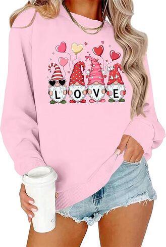 سترة عيد الحب النسائية التماثيل عيد الحب قمصان الحب القلب سترة Crewneck كم طويل البلوز القمم in Saudi Arabia