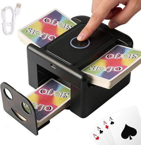 M5-Automatic Card shuffler 1-2 Deck، 2000 مللي أمبير USB-C قابلة لإعادة الشحن بطاقة إلكترونية، خلط بطاقة هادئ لـ UNO Poker Blackjack Canasta Skip-Bo المرحلة 10 in Kuwait