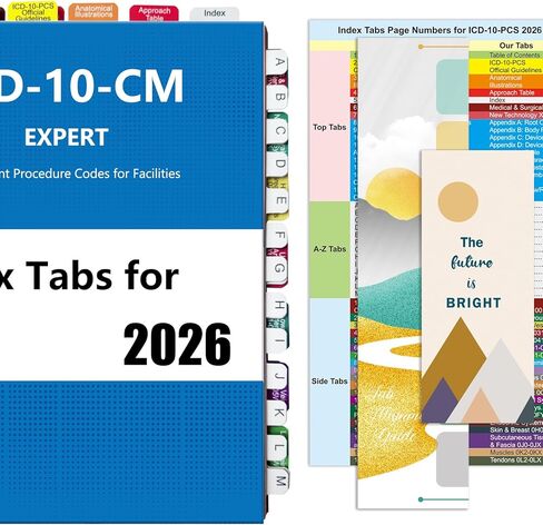 علامات تبويب الفهرس المطورة لـ ICD-10 -PCS AAPC الإصدار 2025 ، 126 علامات تبويب للكتاب ، مشفرة بالألوان مع ورقة المحاذاة وورقة الأرقام المرجعية ، دائمة متينة ، كتاب غير متضمن in Kuwait