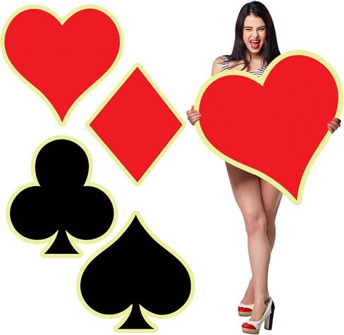 4 PCS Jumbo Casino Play Cards 2.17 ft كازينو كبيرة ، ديكورات الحفلات ، لاس فيغاس بوكر ، ديكور حفلة عيد ميلاد لحفلة موسيقية للبالغين لوازم عيد ميلاد in Kuwait