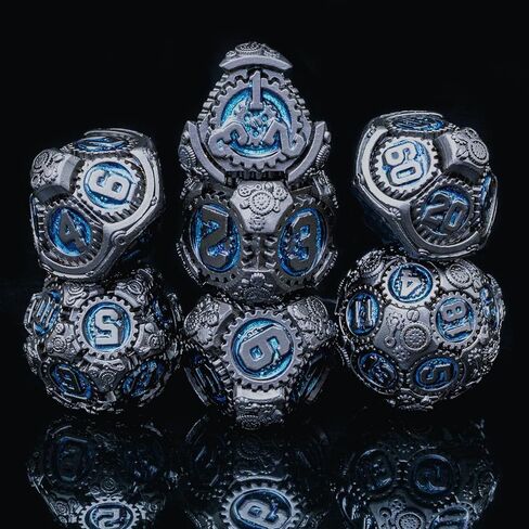 Metal DND Dice Set, Black Steampunk Gear Designed Heavy Metal Dice Set with Giftable Dice Case, D&D Dice Gift for Christmas & New Year, for Dungeons and Dragon TTRPG Role Playing Games in Saudi Arabia