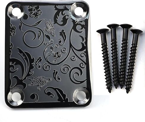 Stainless Steel Engraved Electric Guitar Neck Plate 4-Bolt Square Neck Joint Plate Joint Reinforce Board for Strat ST Telecaster Tele Bass Electric Guitar Parts Replacement (Black) in Saudi Arabia