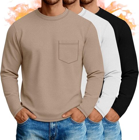 Neer 3 Pack Men's Big and Tall Thermal Shirt Fleece Lined Loose Fit Underwear Tops Casual Crew Neck Lightweight Base Layer in Saudi Arabia
