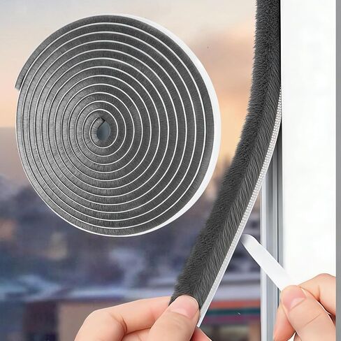 Brush Weather Stripping, Door Seal Strip for Door Frame, Self Adhesive Window Insulation Draft Stopper for Winter, Soundproofing Weatherstripping (Grey, 33FT, 0.35'' Wide X 0.2'' Thick) in Saudi Arabia