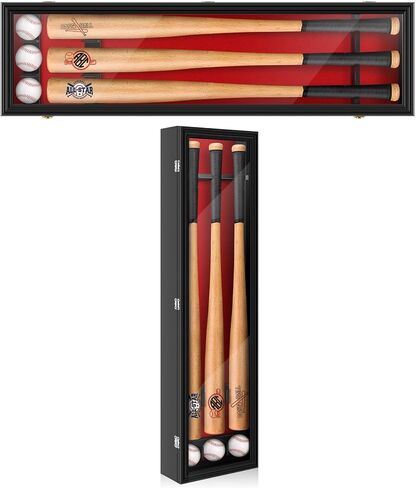 18" Mini Baseball Bat Display Case Wall Mounted Cabinet Holder Rack UV Protection Display Shadow Boxes with Acrylic Transparent Door Holder Holds up to 16 Bats for Collector Memorabilia Gift in Saudi Arabia