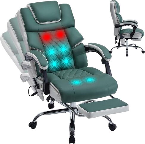 Massage Office Chair 6 Points 500lbs with Footrest,Reclining Leather Desk Chair with Vibration Heat,Executive Big and Tall Chairs for Heavy People,Adjustable Height Ergonomic Black in Saudi Arabia