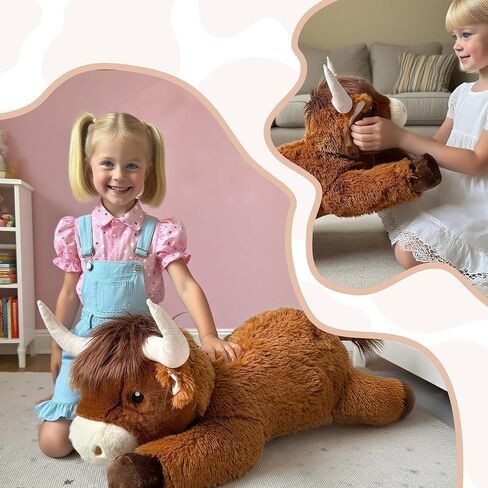 39 Inch Giant Highland Cow Stuffed Animal, Big Cattle Plushie Toy for Kids & Adults, Fluffy Large Size Stuffed Cow Hugging Pillow Gifts for Birthday Christmas in Saudi Arabia