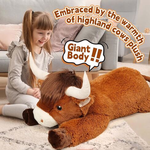 39 Inch Giant Highland Cow Stuffed Animal, Big Cattle Plushie Toy for Kids & Adults, Fluffy Large Size Stuffed Cow Hugging Pillow Gifts for Birthday Christmas in Saudi Arabia
