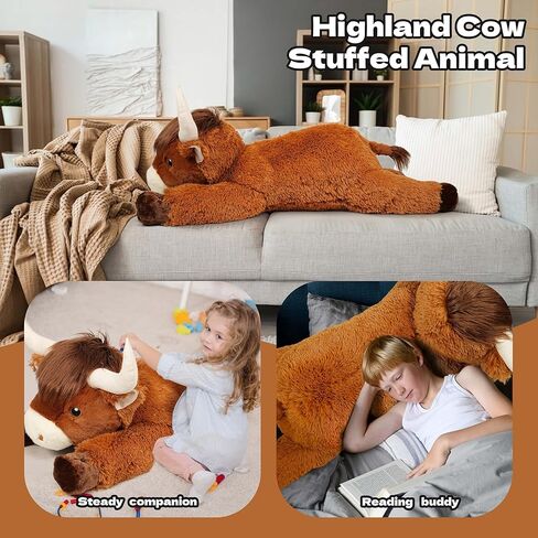 39 Inch Giant Highland Cow Stuffed Animal, Big Cattle Plushie Toy for Kids & Adults, Fluffy Large Size Stuffed Cow Hugging Pillow Gifts for Birthday Christmas in Saudi Arabia