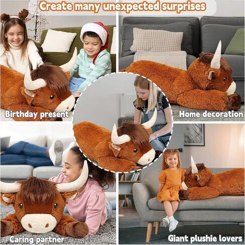 39 Inch Giant Highland Cow Stuffed Animal, Big Cattle Plushie Toy for Kids & Adults, Fluffy Large Size Stuffed Cow Hugging Pillow Gifts for Birthday Christmas in Saudi Arabia