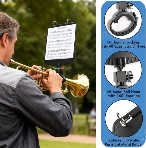 Trumpet Lyre 2 in 1 Adjustable Trumpet & Snare Drum Marching Band Lyre, Music Flip Folder with 10 Double-Sided Folio Pages Marching Band Accessory in Saudi Arabia