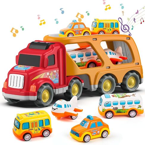 Veslier 9 in 1 Truck Truck Toys للأعمار من 2 إلى 4 سنوات ، والمركبات التي لديها أصوات وأضواء في شاحنات الناقل ، ودفع الشاحنات و GO TOYS ، وهدية عيد ميلاد للطفل 2 3 4 5 6 سنوات. in Kuwait