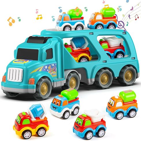 Veslier 9 in 1 Truck Truck Toys للأعمار من 2 إلى 4 سنوات ، والمركبات التي لديها أصوات وأضواء في شاحنات الناقل ، ودفع الشاحنات و GO TOYS ، وهدية عيد ميلاد للطفل 2 3 4 5 6 سنوات. in Kuwait