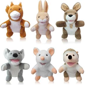 6 Pcs Animal Hand Puppets for Kids - 10 Inches Soft Plush with Movable Mouth, Interactive for Toddler Hands, Including Fun Animals, Imaginative Role Play, Storytelling, Birthday & Easter Gifts in Saudi Arabia