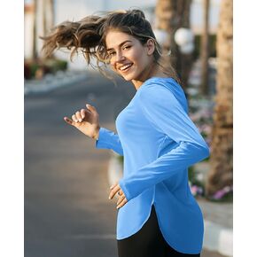 Women's UPF 50+ Sun Shirts Dry Fit Athletic Running Long Sleeve T-Shirts V-Neck Performance Tee Top in Kuwait